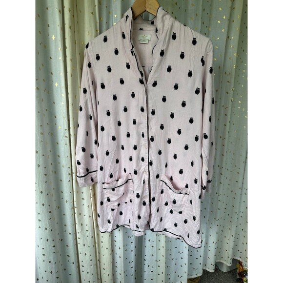 Kate Spade Owl Lovers Button Down Front Pockets Pajama PJ Sleep Shirt Dress S - Picture 2 of 9